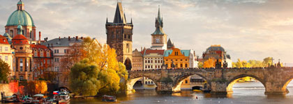 The Vltava river and Charles bridge in Prague, capital of the Czech republic.