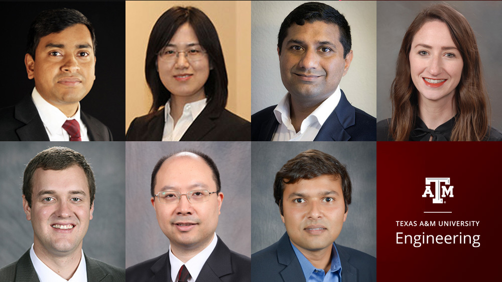 Photo collage of the 2020 NSF CAREER Award winners Faruque Hasan, Ruihong Huang, Abhishek Jain and Stephanie Paal, Matt Pharr, Yang Shen and Ankit Srivastava.