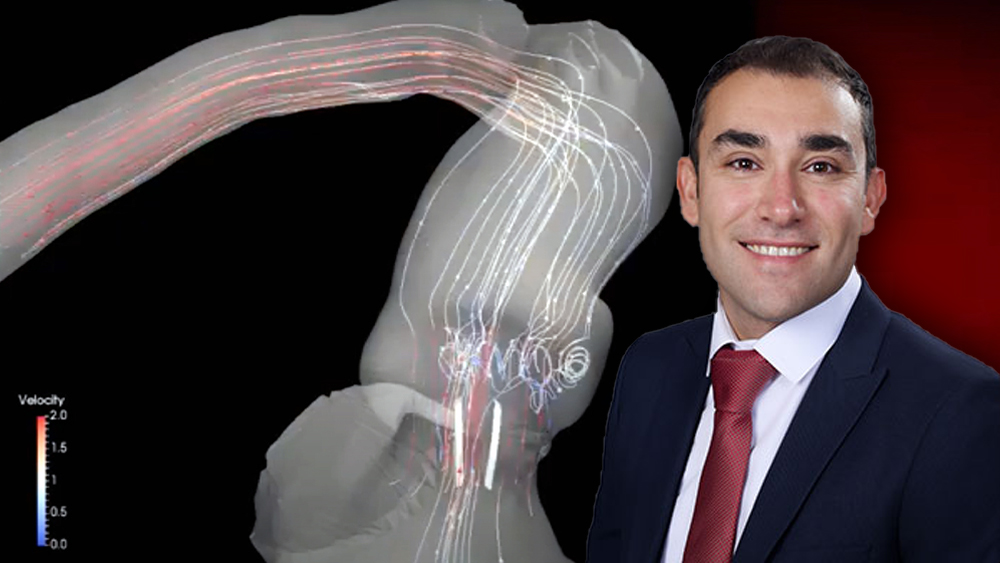 This visual represents blood flow, using streamlines, through a mechanical heart valve in an anatomic aorta and ventricle.