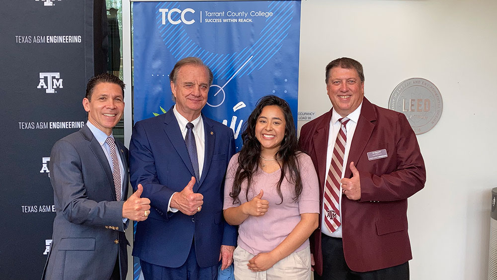 Dr. John E. Hurtado, Chancellor John Sharp, Isabel Garcia and Ed Bassett.