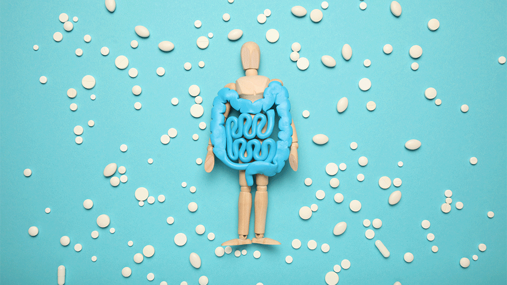 药品周围人类展示一个玩具the gastrointestinal tract